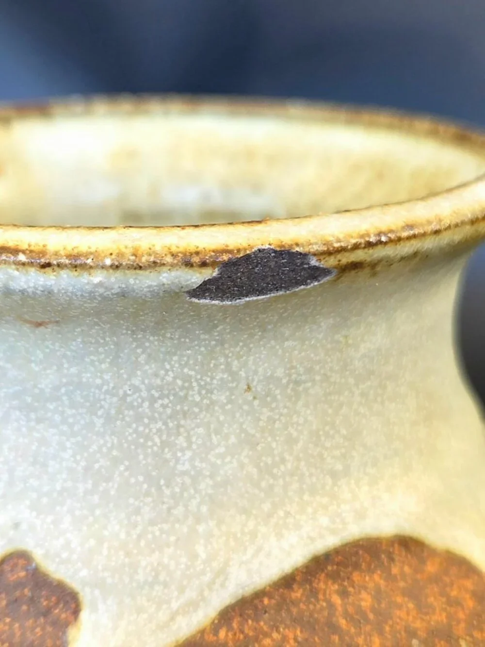 Antique 1918 Handmade Stoneware Pottery Vase – Cream & Brown – Signed